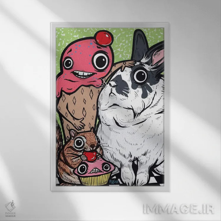 تابلو دوستان خرگوش لیونهند (نژاد لیونهند) اثر آلیسون گاتچل - نمای قابدار سفید