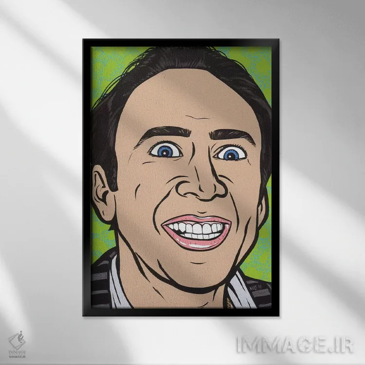 تابلو نیک کیج (بازیگر) اثر آلیسون گاتچل - نمای قابدار مشکی