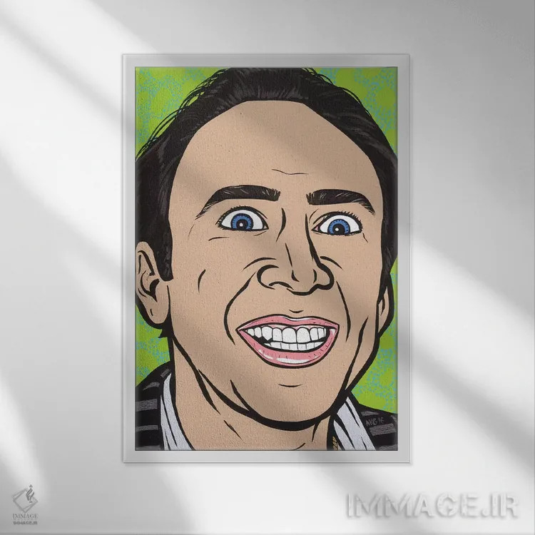 تابلو نیک کیج (بازیگر) اثر آلیسون گاتچل - نمای قابدار سفید