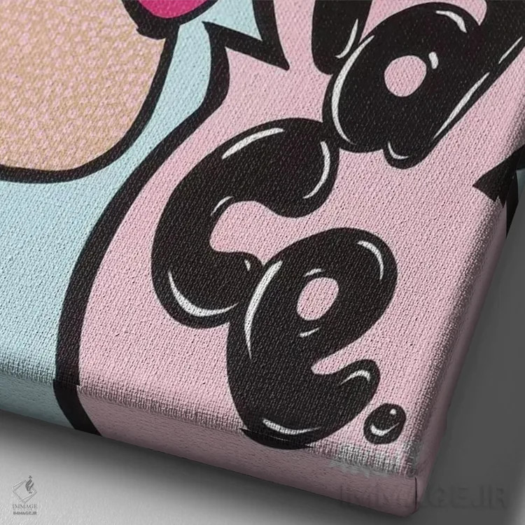 تابلو دختر کمیک با چتری آبی و متن "فضا لازم دارم" اثر آلیسون گاتچل - نمای نزدیک بافت بوم