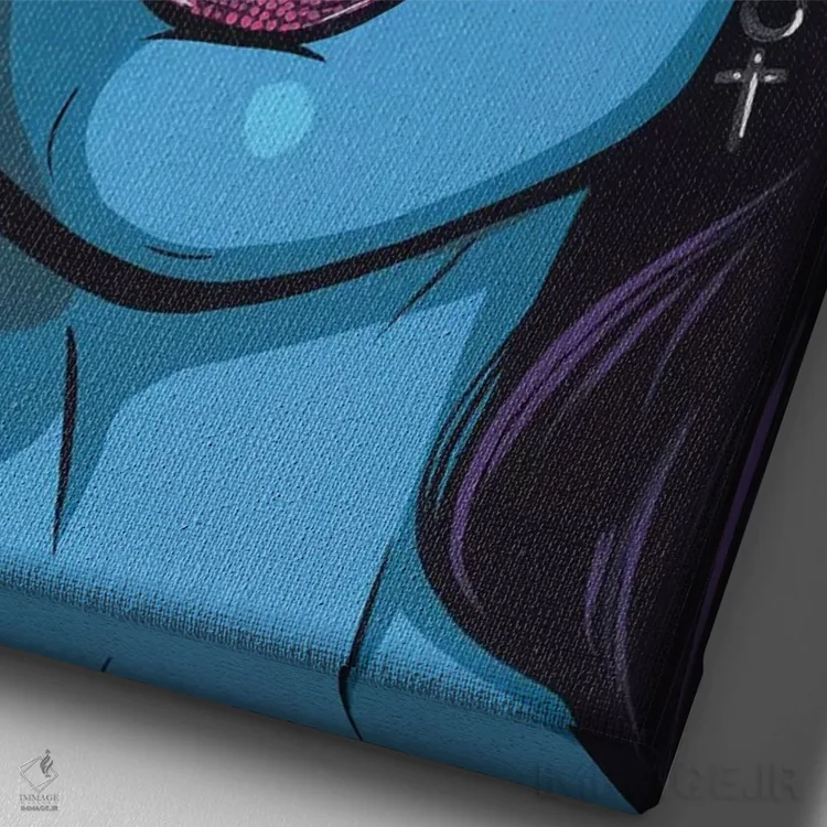 تابلو دختر کمیک گریان با موهای آبی اثر آلیسون گاتچل - نمای نزدیک بافت بوم