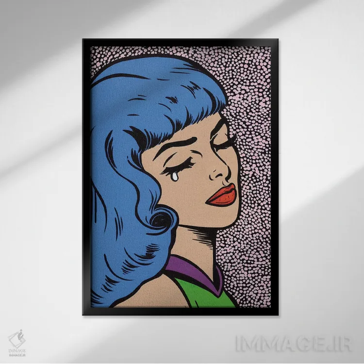 تابلو دختر گریان با موهای آبی اثر آلیسون گاتچل - نمای قابدار مشکی