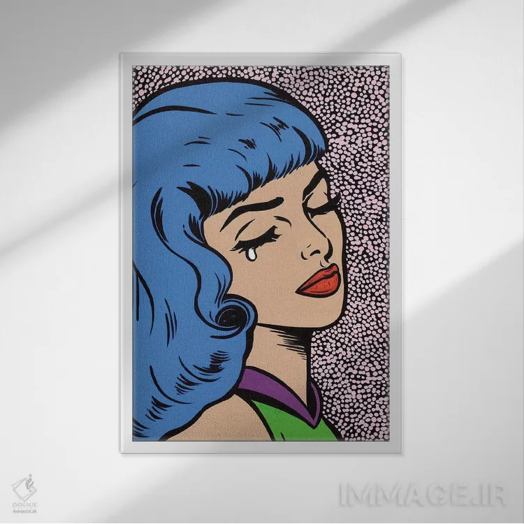 تابلو دختر گریان با موهای آبی اثر آلیسون گاتچل - نمای قابدار سفید