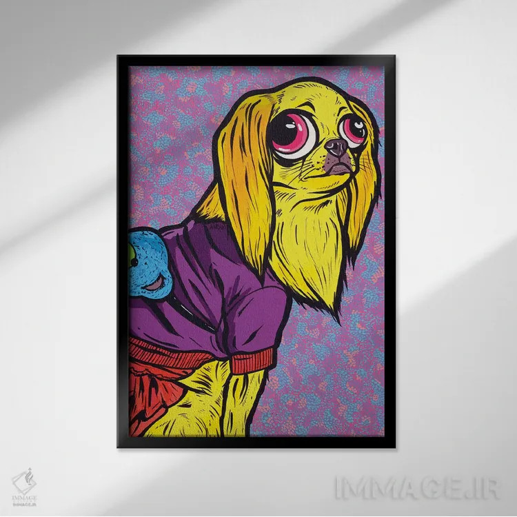 تابلو سگ ژاپنی شین بلوند (نژاد ژاپنی) اثر آلیسون گاتچل - نمای قابدار مشکی