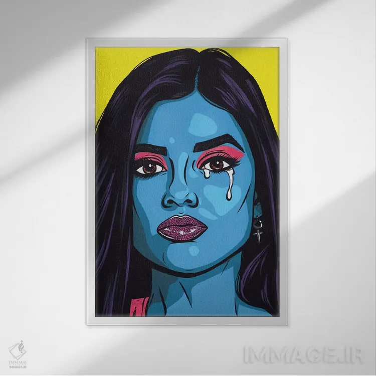 تابلو دختر کمیک گریان با موهای آبی اثر آلیسون گاتچل - نمای قابدار سفید