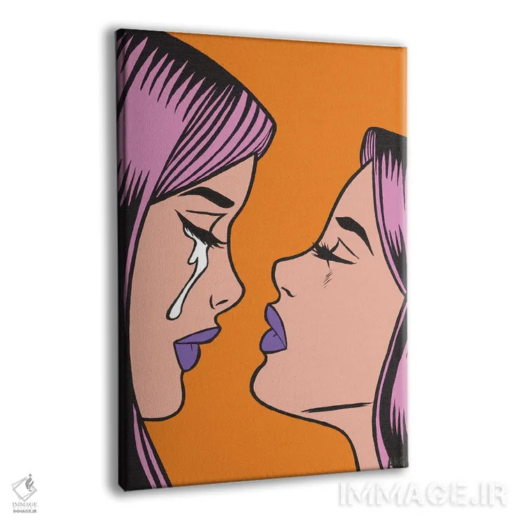 تابلو دو قلوهای کمیک با موهای صورتی اثر آلیسون گاتچل - نمای پرسپکتیو محصول