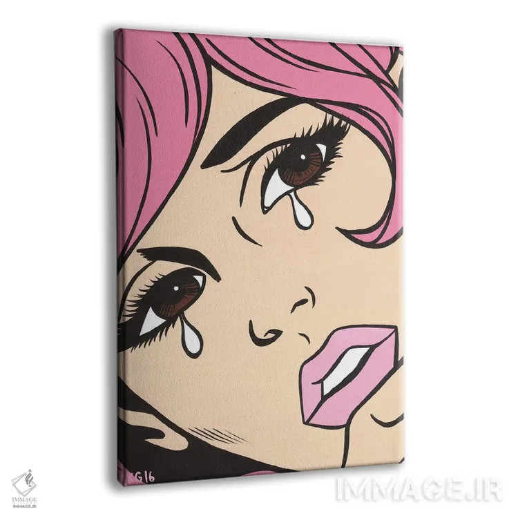تابلو دختر کمیک گریان با موهای صورتی اثر آلیسون گاتچل - نمای پرسپکتیو محصول