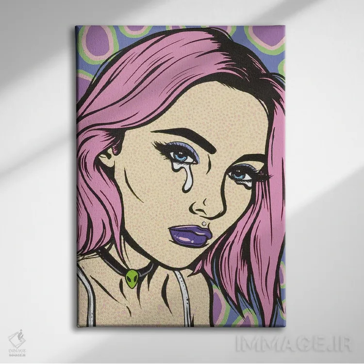 تابلو دختر غمگین با استایل گرانج صورتی اثر آلیسون گاتچل - نمای روبهرو روی دیوار