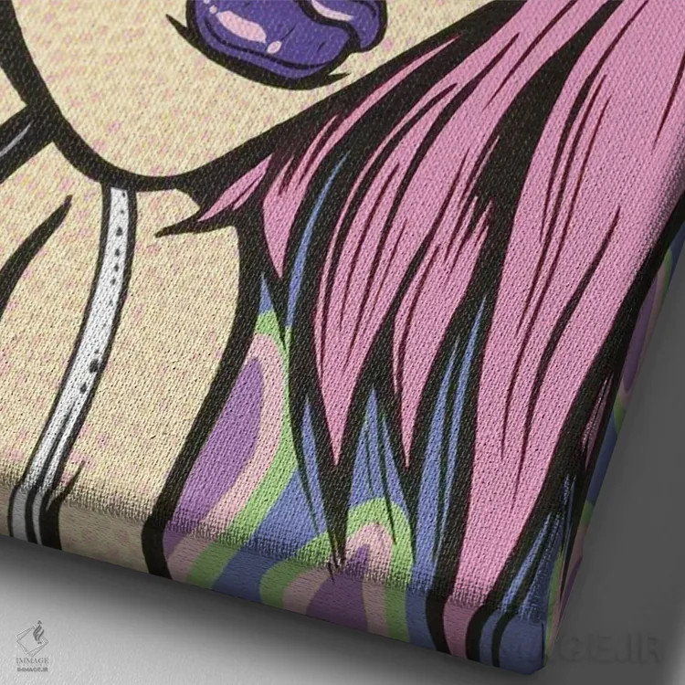 تابلو دختر غمگین با استایل گرانج صورتی اثر آلیسون گاتچل - نمای نزدیک بافت بوم