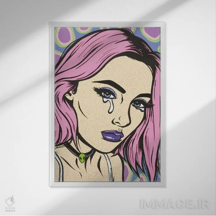 تابلو دختر غمگین با استایل گرانج صورتی اثر آلیسون گاتچل - نمای قابدار سفید