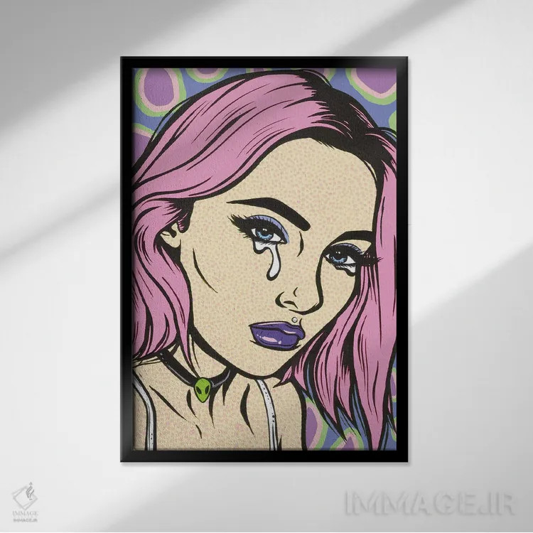 تابلو دختر غمگین با استایل گرانج صورتی اثر آلیسون گاتچل - نمای قابدار مشکی