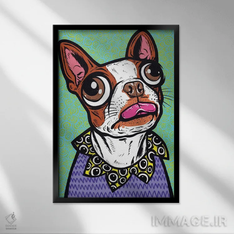 تابلو زبان بوستون تریر قهوهای اثر آلیسون گاتچل - نمای قابدار مشکی