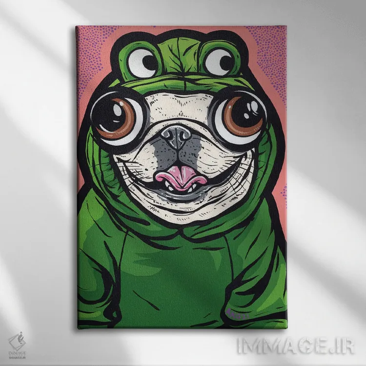تابلو بولداگ فرانسوی با طرح قورباغه اثر آلیسون گاتچل - نمای روبهرو روی دیوار