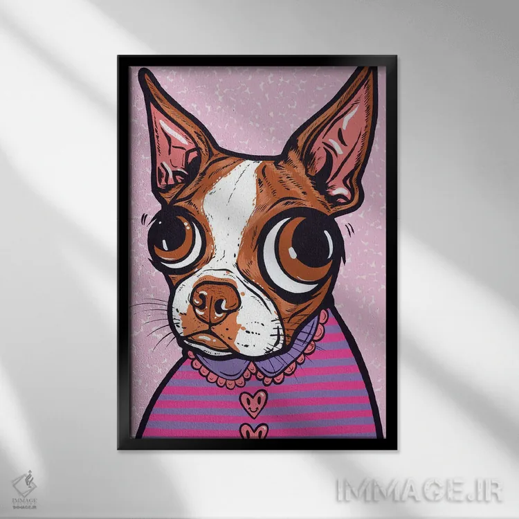 تابلو بوستون تریر قهوهای با نقش راهراه اثر آلیسون گاتچل - نمای قابدار مشکی