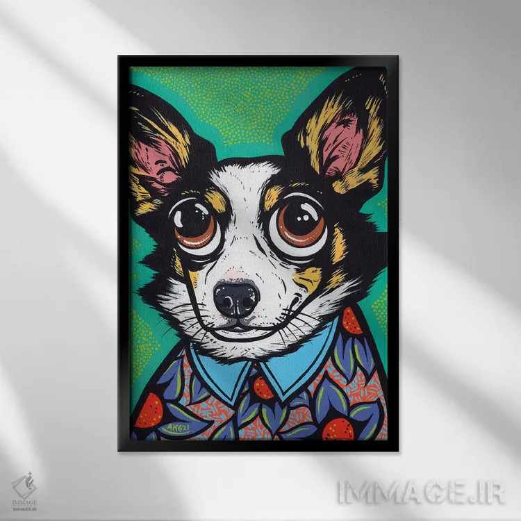 تابلو کورگی سه رنگ اثر آلیسون گاتچل - نمای قابدار مشکی