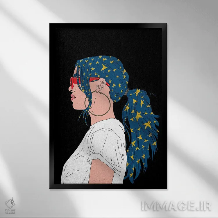 تابلو دختر کمیک با ستاره اثر آلیسون گاتچل - نمای قابدار مشکی