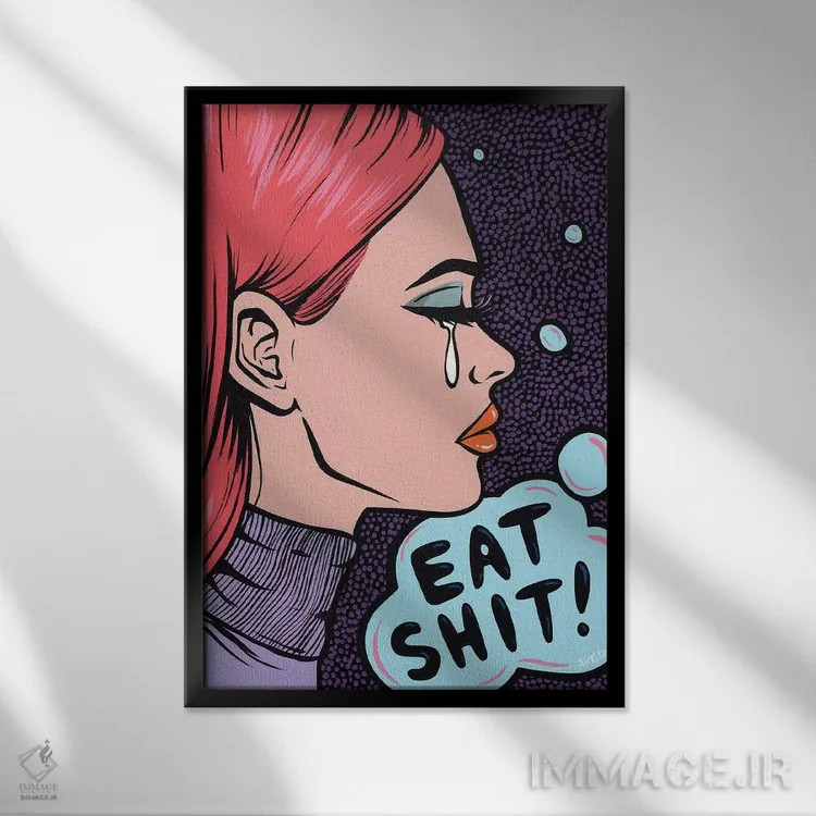 تابلو دختر کمیک با پیام "بخورش!" اثر آلیسون گاتچل - نمای قابدار مشکی