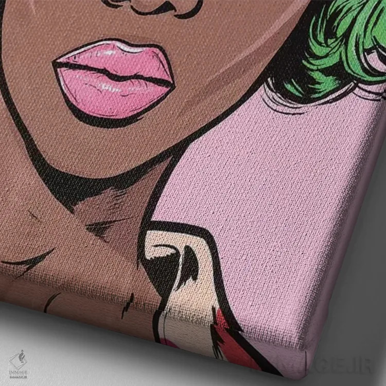 تابلو دختر کمیک سبز کیوت (استایل ژاپنی kawaii) اثر آلیسون گاتچل - نمای نزدیک بافت بوم