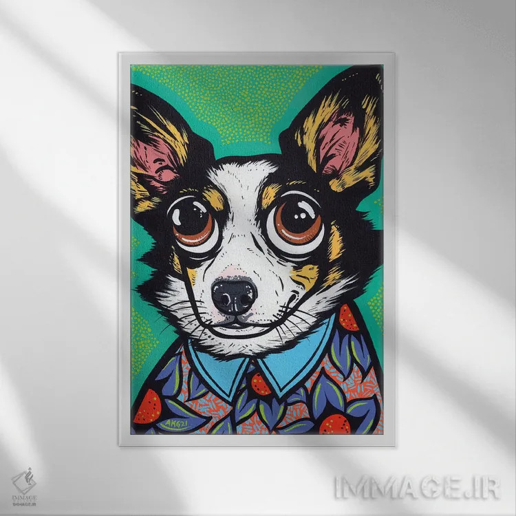 تابلو کورگی سه رنگ اثر آلیسون گاتچل - نمای قابدار سفید