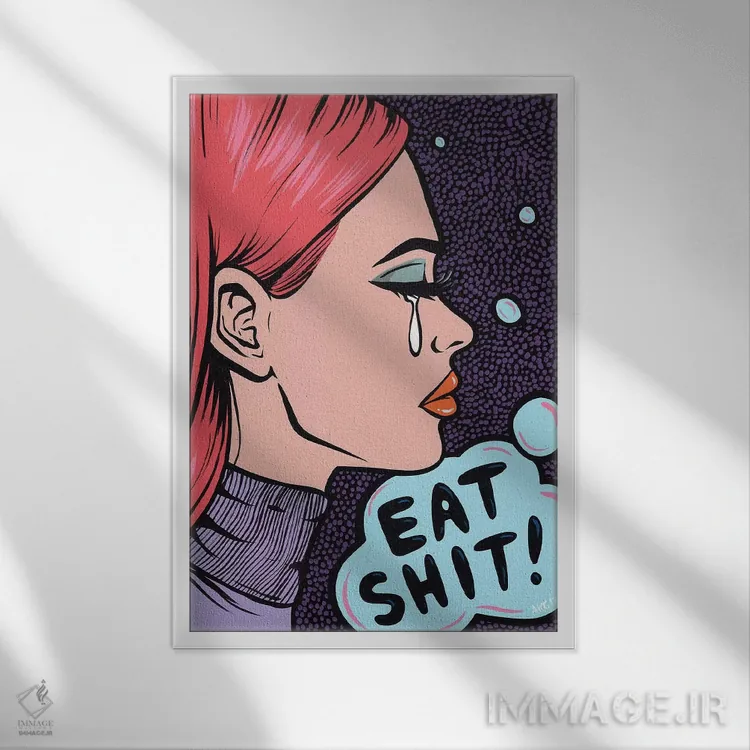 تابلو دختر کمیک با پیام "بخورش!" اثر آلیسون گاتچل - نمای قابدار سفید