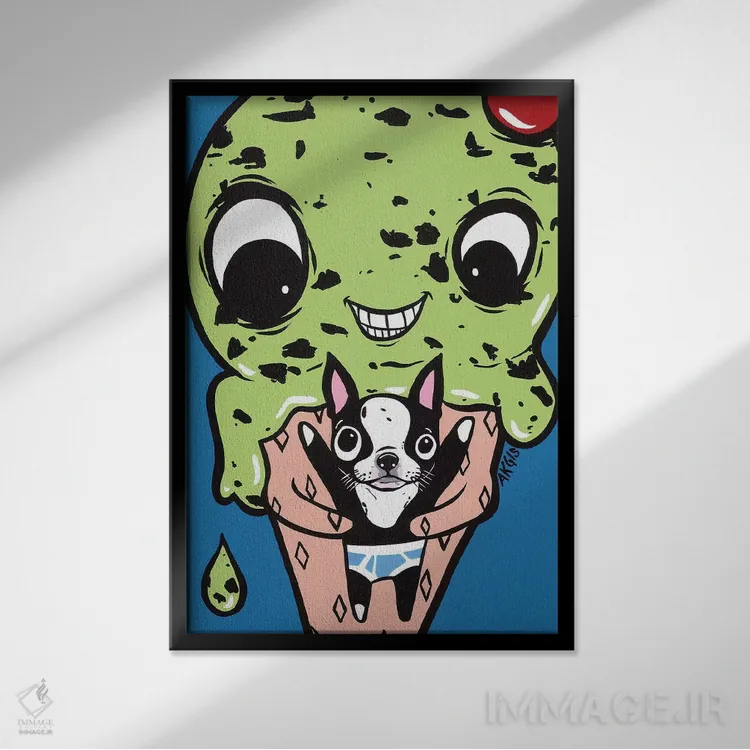 تابلو بوستون تریر بغلکنندهٔ بستنی اثر آلیسون گاتچل - نمای قابدار مشکی