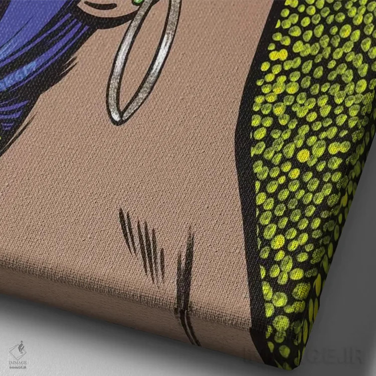 تابلو دختر کمیک با متن "دارم بالا میارم" اثر آلیسون گاتچل - نمای نزدیک بافت بوم