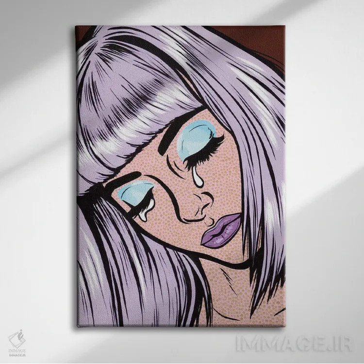 تابلو دختر گریان با چتریهای یاسی اثر آلیسون گاتچل - نمای روبهرو روی دیوار