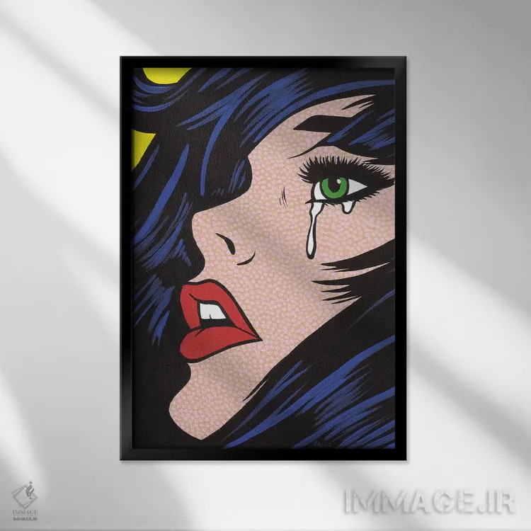 تابلو دختر گریان با چشمهای سبز اثر آلیسون گاتچل - نمای قابدار مشکی