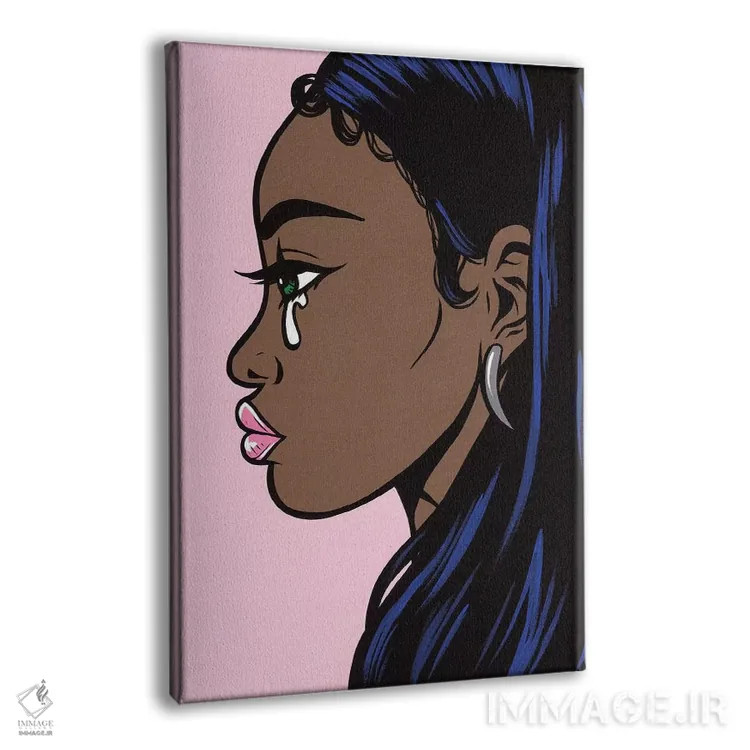 تابلو دختر گریان پاستلی روی پسزمینه صورتی اثر آلیسون گاتچل - نمای پرسپکتیو محصول