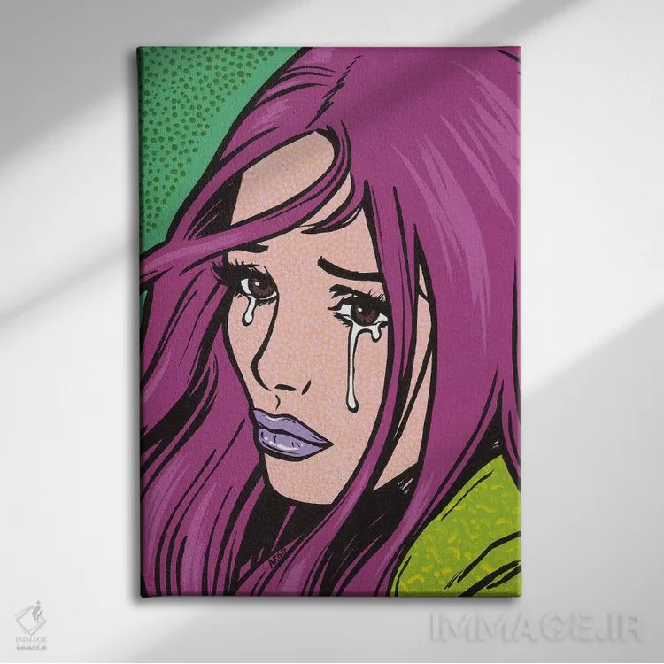 تابلو دختر گریان با موهای سرخابی اثر آلیسون گاتچل - نمای روبهرو روی دیوار