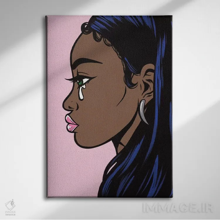 تابلو دختر گریان پاستلی روی پسزمینه صورتی اثر آلیسون گاتچل - نمای روبهرو روی دیوار