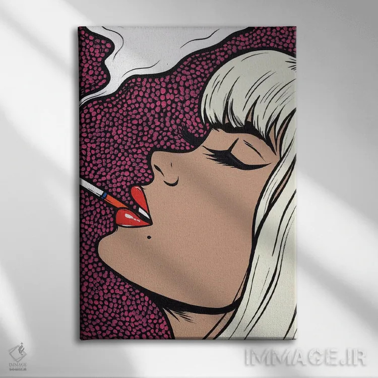 تابلو دختر بلوند پلاتینیوم سیگاری اثر آلیسون گاتچل - نمای روبهرو روی دیوار