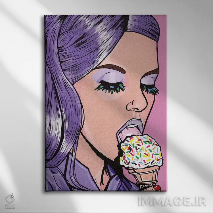 تابلو دختر کمیک بستنی بنفش اثر آلیسون گاتچل - نمای روبهرو روی دیوار