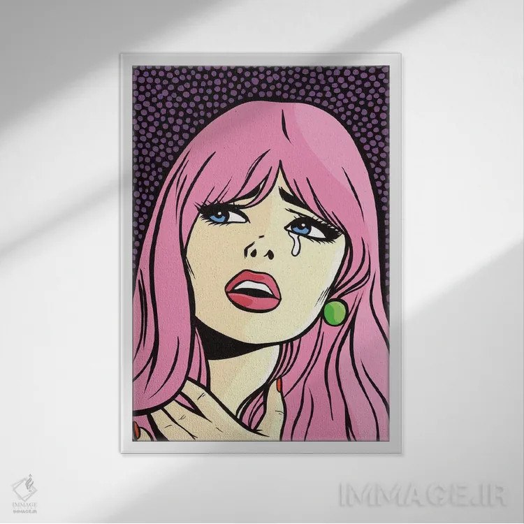 تابلو دختر کمیک گریان با موهای صورتی اثر آلیسون گاتچل - نمای قابدار سفید