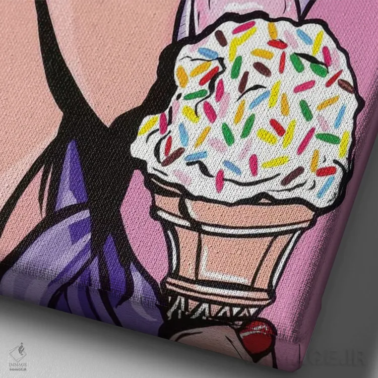 تابلو دختر کمیک بستنی بنفش اثر آلیسون گاتچل - نمای نزدیک بافت بوم