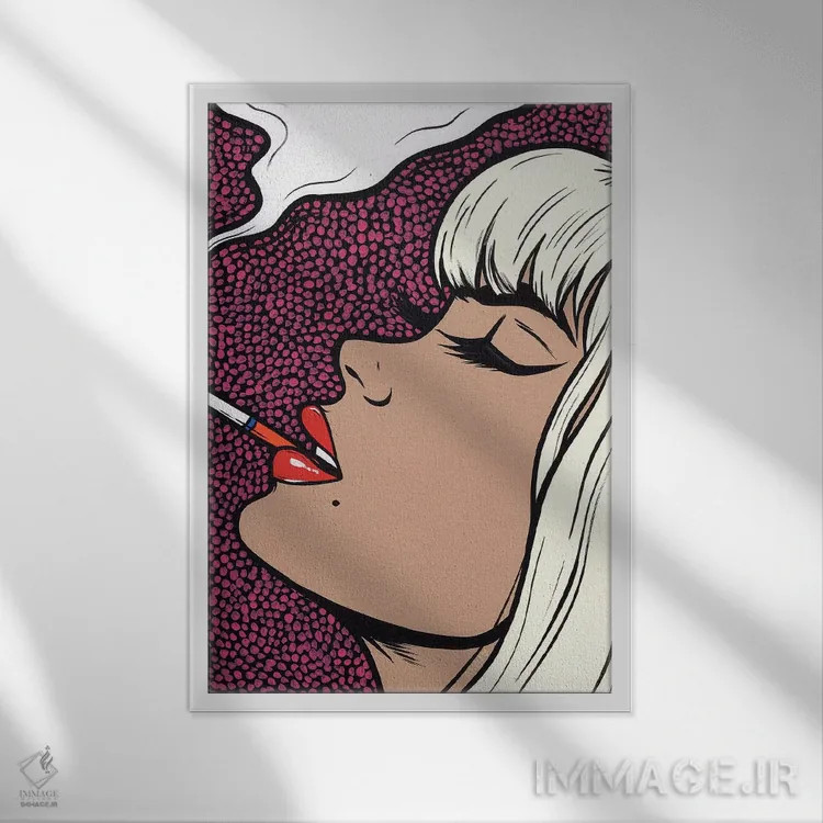 تابلو دختر بلوند پلاتینیوم سیگاری اثر آلیسون گاتچل - نمای قابدار سفید