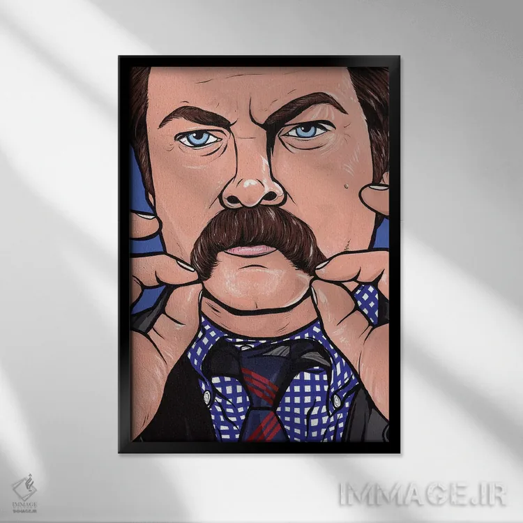 تابلو ران سوانسون (شخصیت سریال Parks and Recreation) اثر آلیسون گاتچل - نمای قابدار مشکی