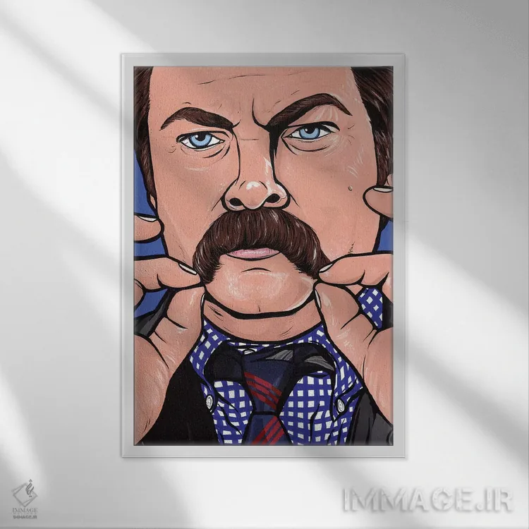 تابلو ران سوانسون (شخصیت سریال Parks and Recreation) اثر آلیسون گاتچل - نمای قابدار سفید