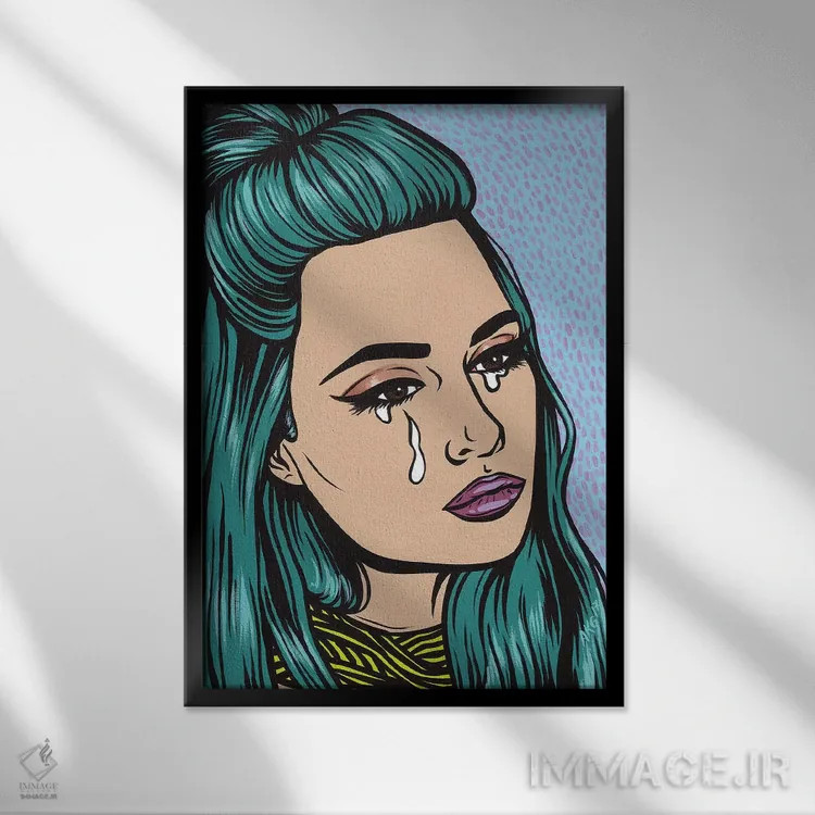 تابلو دختر گریان با موهای فیروزهای اثر آلیسون گاتچل - نمای قابدار مشکی
