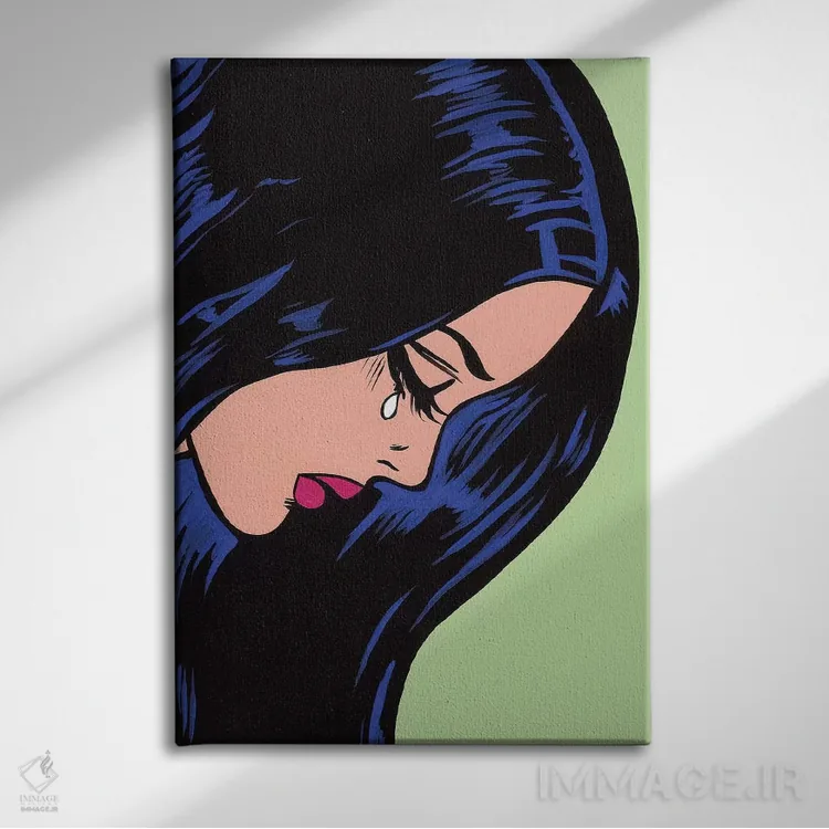 تابلو دختر گریان با موهای مشکی اثر آلیسون گاتچل - نمای روبهرو روی دیوار