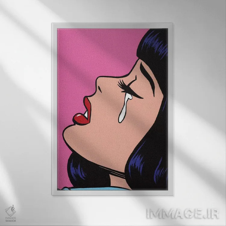 تابلو دختر گریان با چتری مشکی اثر آلیسون گاتچل - نمای قابدار سفید