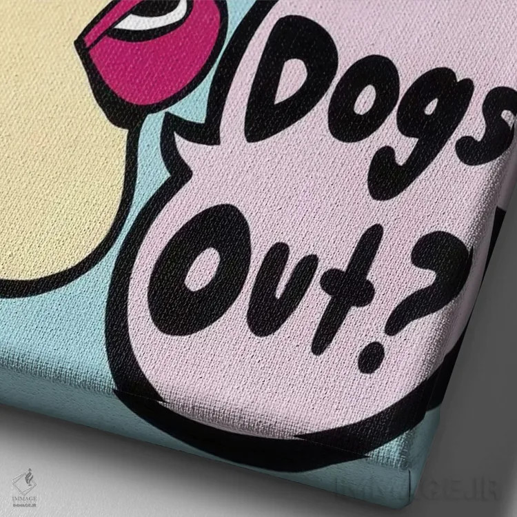 تابلو چه کسی سگها را آزاد کرد (ارجاع به آهنگ) اثر آلیسون گاتچل - نمای نزدیک بافت بوم