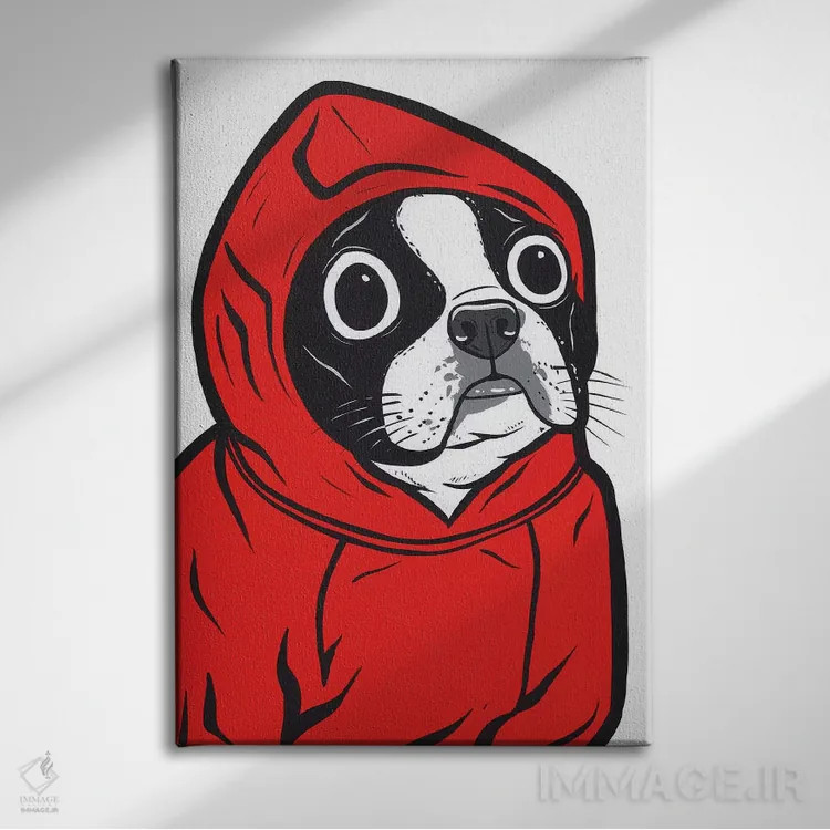 تابلو هودی با طرح بوستون تریر اثر آلیسون گاتچل - نمای روبهرو روی دیوار