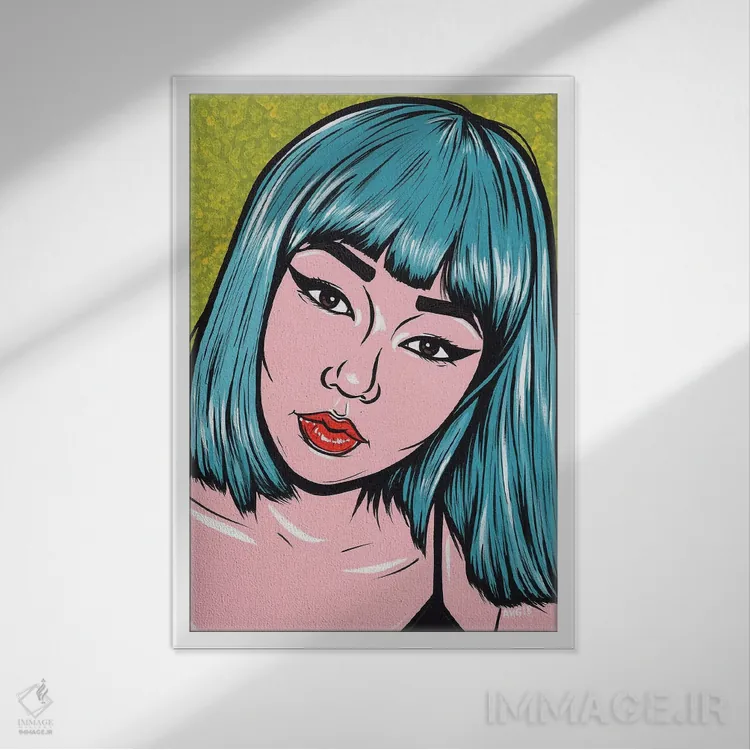 تابلو دختر کمیک با چتری آبی اثر آلیسون گاتچل - نمای قابدار سفید
