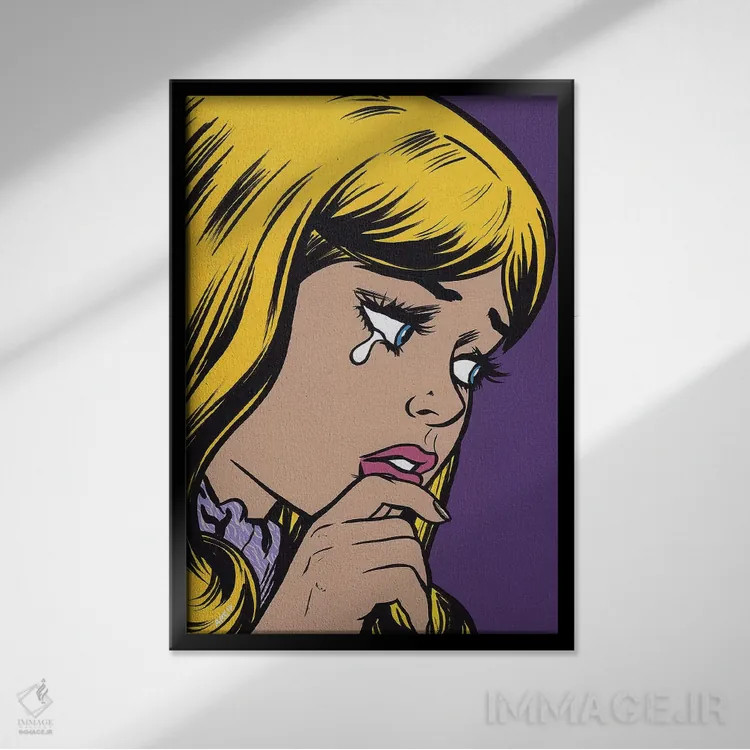 تابلو دختر غمگین با چتری بلوند اثر آلیسون گاتچل - نمای قابدار مشکی