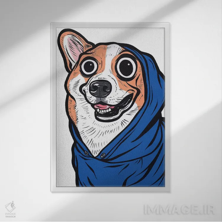 تابلو هودی با طرح کورگی اثر آلیسون گاتچل - نمای قابدار سفید