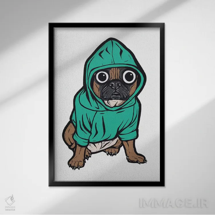 تابلو هودی با طرح بولداگ فرانسوی اثر آلیسون گاتچل - نمای قابدار مشکی