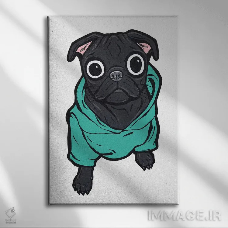 تابلو هودی با طرح پاگ اثر آلیسون گاتچل - نمای روبهرو روی دیوار