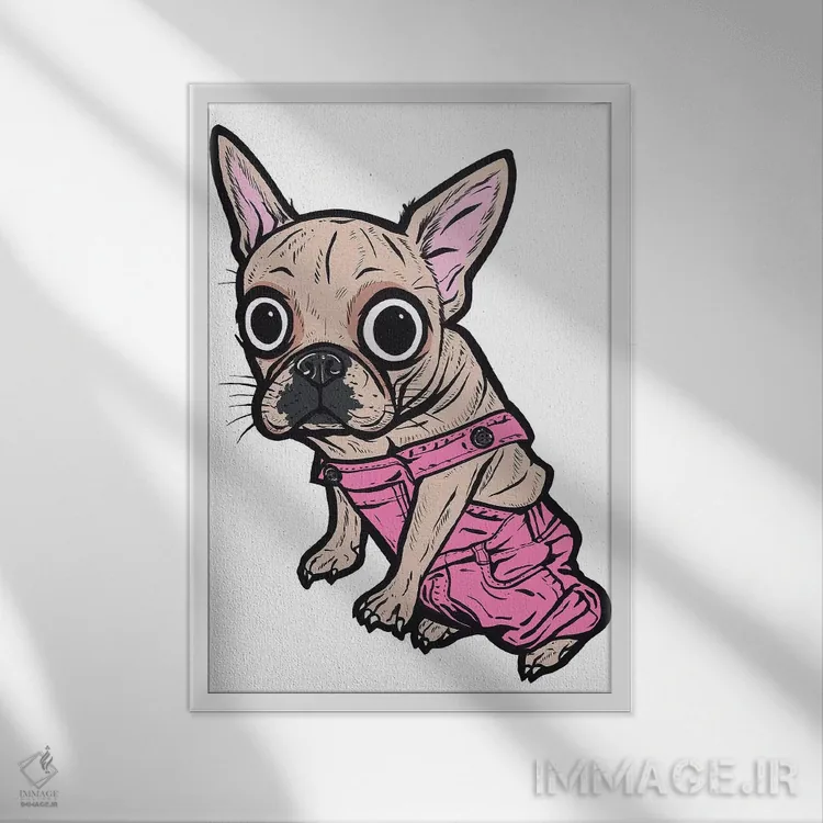 تابلو سرهمی بولداگ فرانسوی اثر آلیسون گاتچل - نمای قابدار سفید