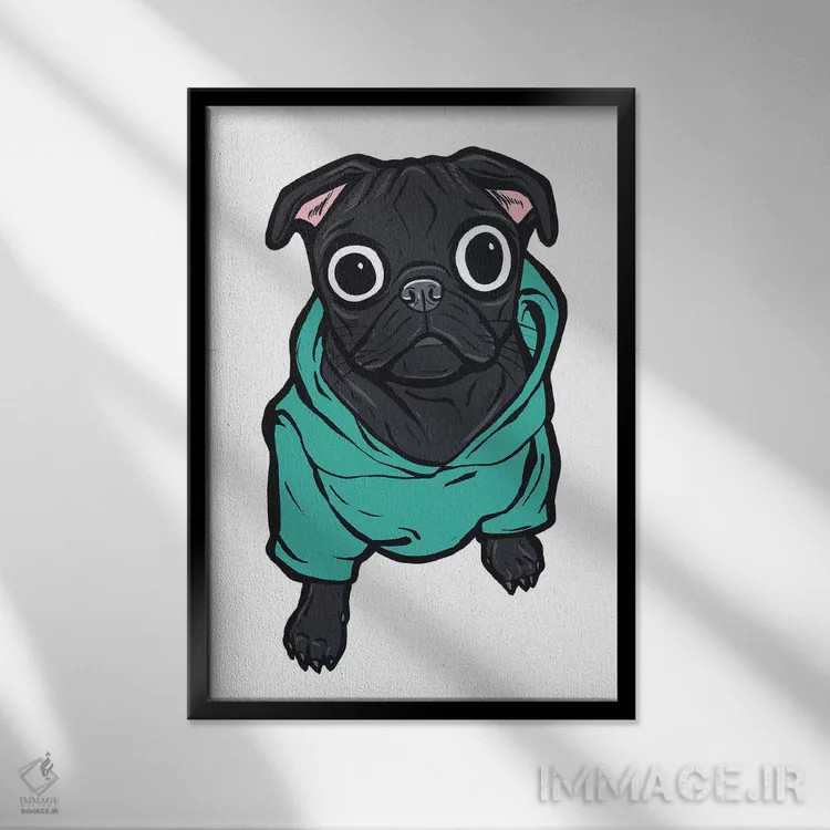 تابلو هودی با طرح پاگ اثر آلیسون گاتچل - نمای قابدار مشکی